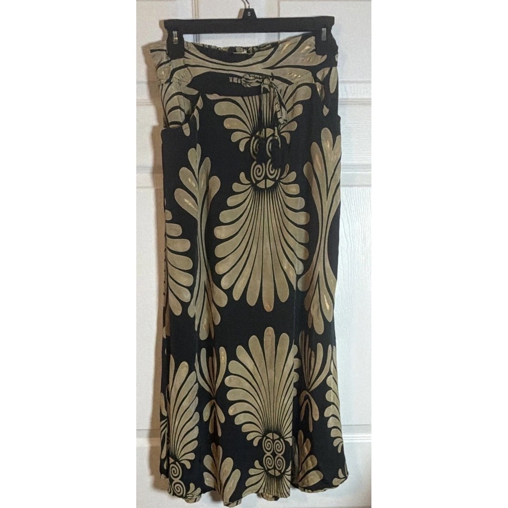 Paani Women's Size Small Gold Black Midi Skirt